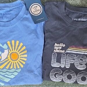 Life Is Good Kids Short Sleeve Tees - Light Blue & Navy Graphic Set